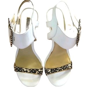 Charles David white and snake print leather heels